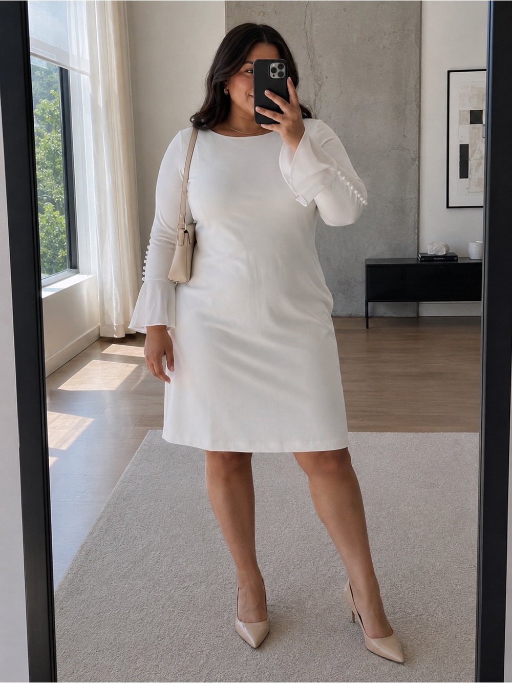 Calvin Klein White Chiffon Bell Sleeve Sheath Dress Plus Size 24W Formal NWT
